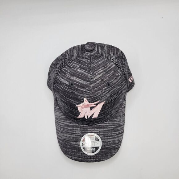 Miami Marlins New Era Womens 9FORTY Hat Strapback Adjustable Cap Gray Pink MLB - Picture 4 of 11
